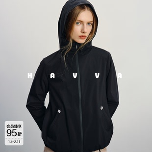 HAVVA休闲双开拉链短款外套连帽女士夹克上衣2026年春季W3-18600