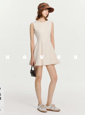 HAVVA高腰线收腰大摆A字伞裙轻礼服短款连衣裙2026夏季Q3-7419