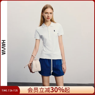 HAVVAPolo领刺绣短袖 上衣2025夏季 T恤修身 1402 显瘦女士半袖