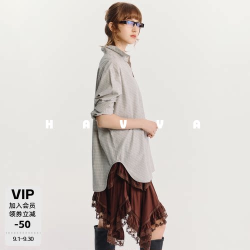HAVVA经典格纹休闲长袖衬衫