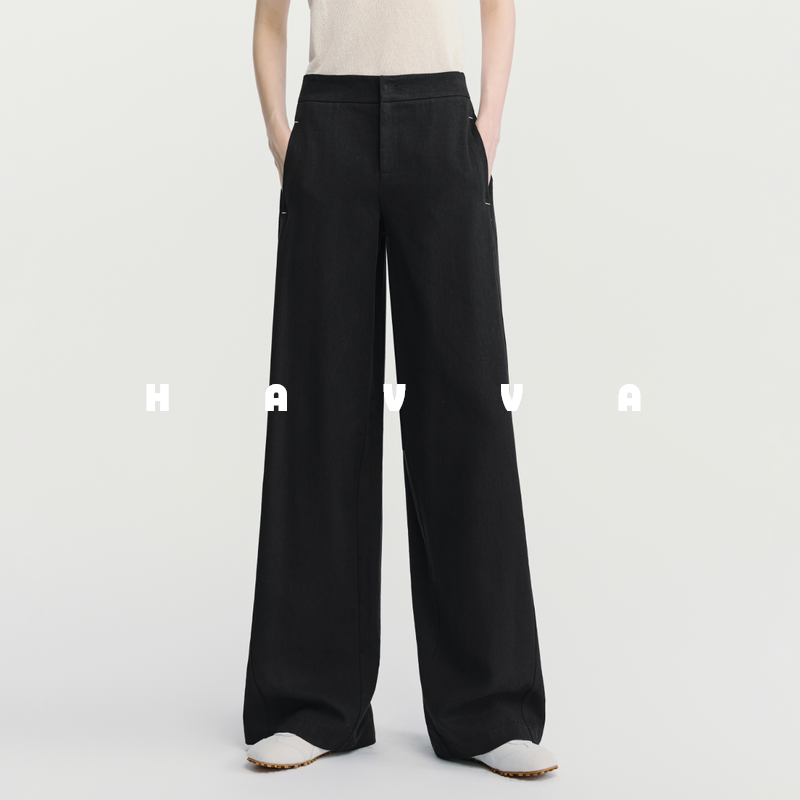 HAVVA宽松舒适阔腿休闲裤棉润质感舒适女士长裤2025秋冬KX3-3819