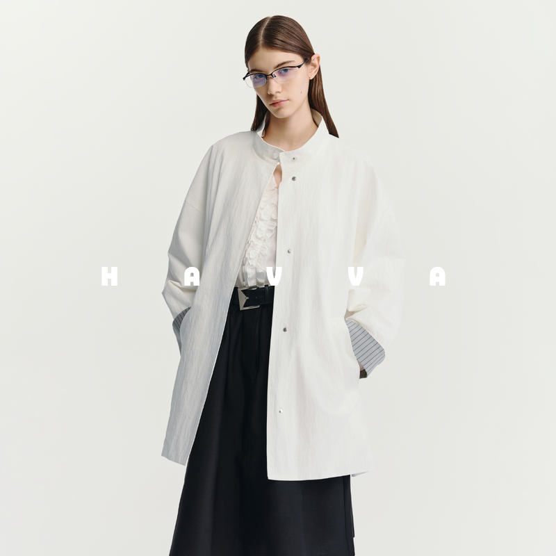 HAVVA高级感慵懒风立领风衣廓形工装外套女士外套2025秋冬F3-4219