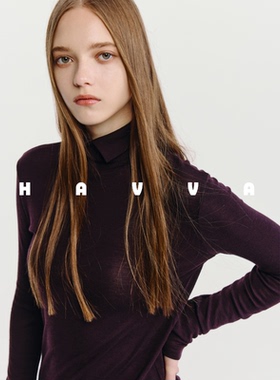 HAVVA设计感半高领修身弹力长袖T恤女舒适套头内搭2025秋T3-5293