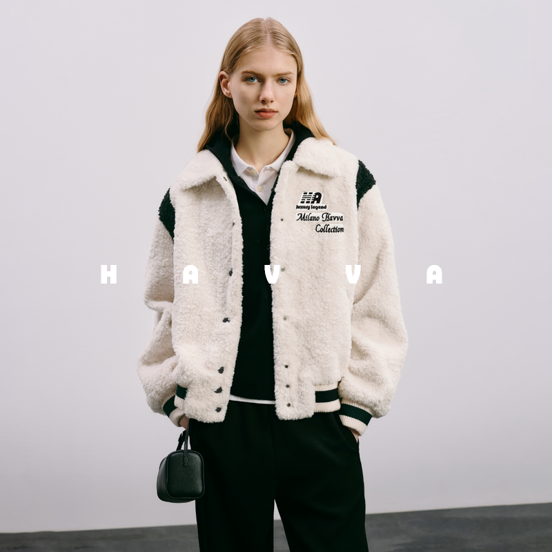 havva时尚翻领皮草外套