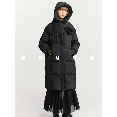 HAVVA中长款高充绒量羽绒服宽松直筒连帽女士外套2025冬季Y3-2627