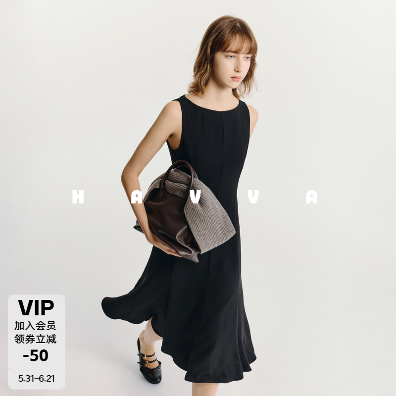 HAVVA无袖立体分割收腰连衣裙