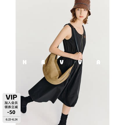 HAVVA圆领拉链设计收腰连衣裙中长款无袖女士裙子2026夏季Q3-3679