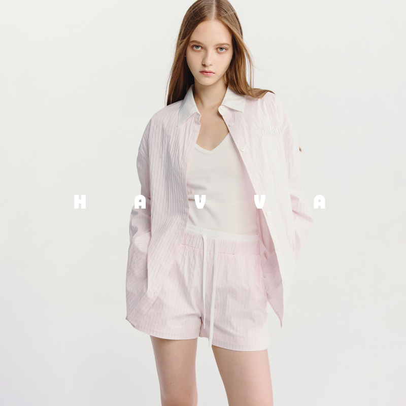 HAVVA松紧腰抽绳休闲短裤女拼色腰头设计舒适裤装2026春KD3-5458,女装/女士精品,休闲裤,淘宝优惠券,粉丝福利购,淘宝优惠卷