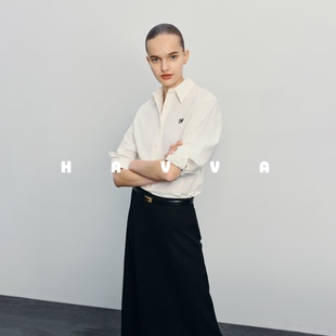 HAVVA舒适棉润质感宽松长袖衬衫高级感女士上衣2026春季C3-08540