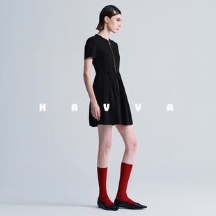 HAVVA简约气质修身A字圆领短袖连衣裙短款女裙子2026春夏Q3-2066