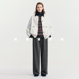 5131 2025冬KX3 HAVVA遮胯显瘦阔腿直筒裤 松紧腰易打理毛呢休闲裤