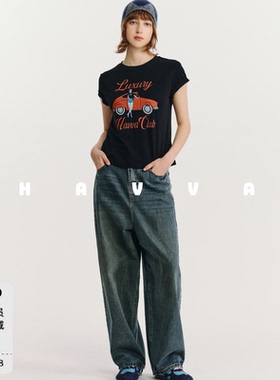 HAVVA美式街头风短款潮T正肩印花短袖圆领T恤2026夏季T3-4727