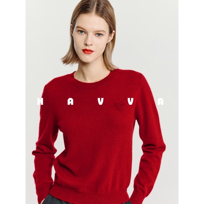 HAVVA【红运好运新年系列】软糯针织衫女士保暖毛衣2025冬M3-5041