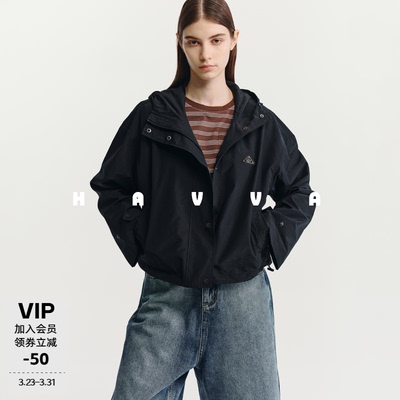 HAVVA休闲工装风夹克连帽外套短款好穿搭女士上衣2026春季W3-4257