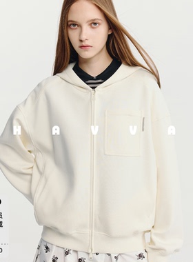 HAVVA连帽拉链开衫卫衣外套宽松落肩袖女士上衣2026春季W3-5413