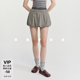 5405 2026春夏KD3 HAVVA拼接腰头格纹花苞短裤 设计感显瘦显女裙裤