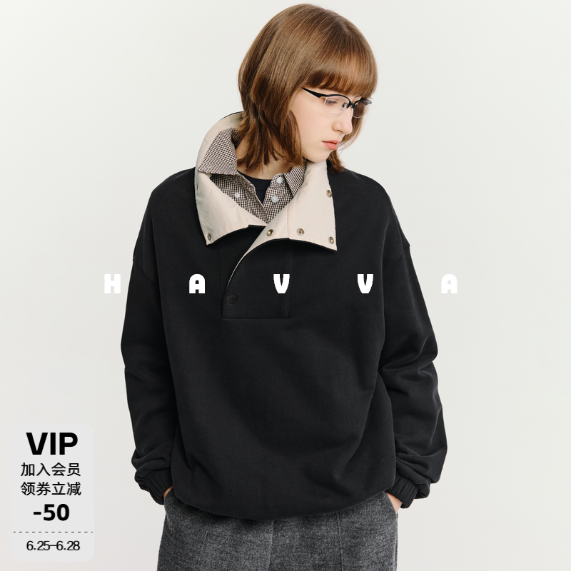 HAVVA加绒加厚半开襟卫衣