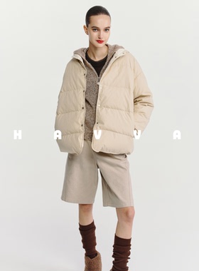 HAVVA蓬松舒适保暖连帽羽绒服短款可两面穿女士外套2025冬Y3-2522