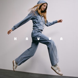 06760 HAVVA天鹅绒运动休闲卫衣外套阔腿裤 女士两件套2025秋季