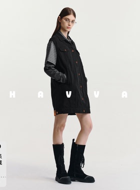 HAVVA工装翻领牛仔马甲单排扣无袖女士马夹外套2026春季J3-4288