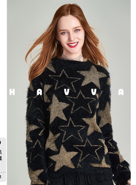 HAVVA细腻绒感星星提花毛衣易打理好穿搭女士针织衫2026春M51103