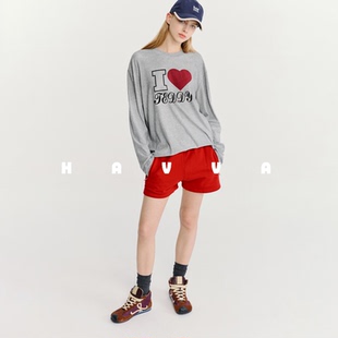 HAVVA休闲oversize长袖T恤宽松慵懒感女士套头上衣2026春T3-3990