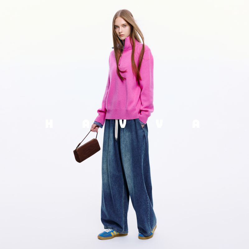 HAVVA减龄精选舒适好穿毛衣落肩袖女士针织衫上衣2025秋冬M3-0400