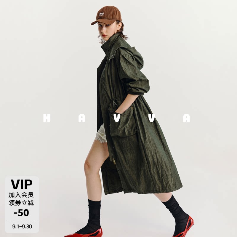 HAVVA工装风中长款连帽风衣收腰显瘦易搭女士外套2026秋季F3-4761图片