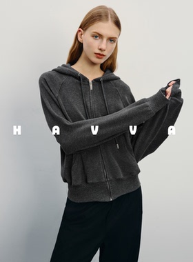 HAVVA设计感连帽加绒加厚卫衣外套女士插肩袖上衣2026春W3-28480