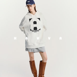 HAVVAoversize连帽卫衣双股精梳高支棉女士上衣2026春季 3968