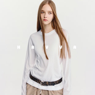 舒适内外搭女士上衣2026春季 5282 T恤薄款 HAVVA休闲圆领长袖