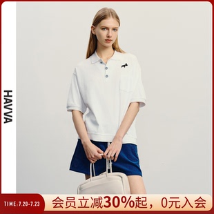 t恤女宽松polo领显瘦半袖 HAVVA短袖 上衣ins风高级2025春夏T9379