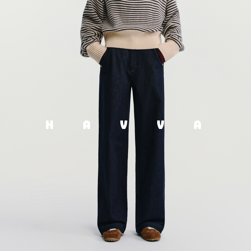 HAVVA高腰阔腿加绒加厚牛仔裤显腿长女士裤子2025年冬季KH3-5194,女装/女士精品,牛仔裤,淘宝优惠券,粉丝福利购,淘宝优惠卷