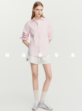 HAVVA松弛感细条纹长袖衬衫宽松休闲女士开衫上衣2026春C3-4664