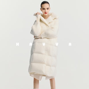 HAVVA穿搭中长款高充绒量加厚羽绒服宽松女士外套2025冬季Y3-2622