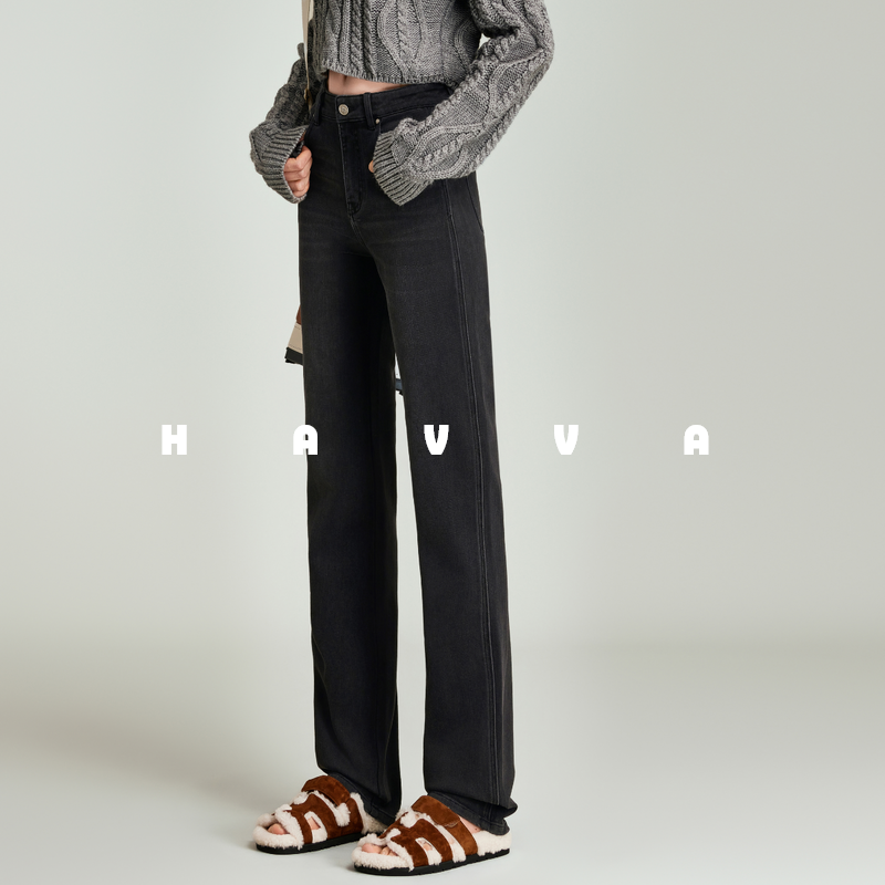 HAVVA今年流行小直筒微喇叭牛仔裤女舒适显瘦裤子2025秋冬K3-2439