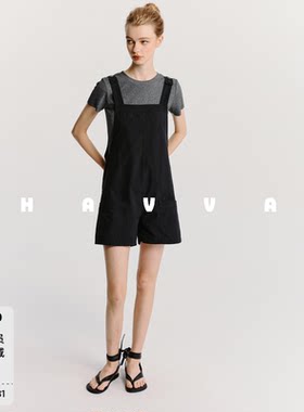 HAVVA圆领短袖T恤+阔腿背带短裤两件套女士套装2026夏季Z3-2030