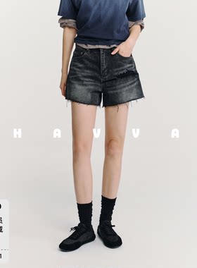 HAVVA辣妹风破洞毛边A字热裤不规则阔腿牛仔短裤2026夏KD3-6063