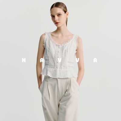 HAVVA镂空蕾丝衫无袖开衫棉润质感背心女士上衣2025夏季X3-3454
