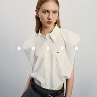 HAVVA设计感小众飞袖 女高级感坎肩上衣2025夏季 衬衫 0972 短款