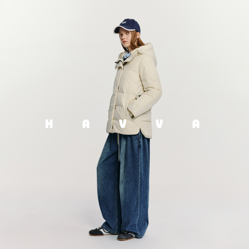 HAVVA设计感可收腰修身连帽羽绒服保暖舒适女士外套2025冬季Y1256,女装/女士精品,羽绒服,淘宝优惠券,粉丝福利购,淘宝优惠卷