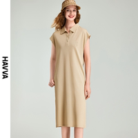 HAVVA2024夏季新款polo连衣裙女显瘦直筒体恤裙气质开叉裙子Q2703