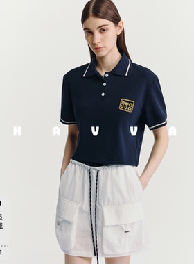 HAVVAPolo领刺绣短袖T恤短款宽松女士半袖上衣2026春夏季T3-3513