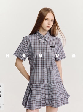 HAVVA减龄学院风百褶连衣裙假两件衬衫式女士裙子2026夏季Q3-6549