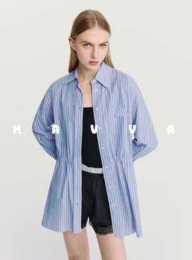 HAVVA条纹长袖衬衫中长款宽松休闲女士开衫上衣2026春季C3-4669