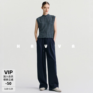 2026夏X3 利落剪裁舒适好穿女雪纺衫 33810 格纹衬衫 HAVVA立领无袖