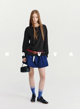 HAVVA宽松圆领长袖T恤侧边微开叉设计女士上衣2026年春季T3-5367