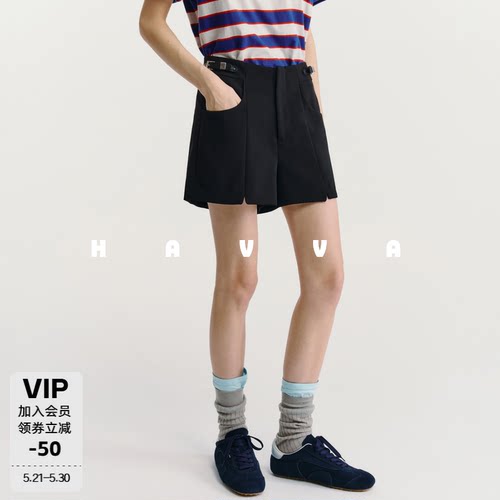HAVVA高腰休闲西装短裤立体压褶前开衩女裤装2026夏季KD3-6034