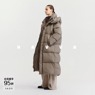 HAVVA高蓬松度高充绒量加厚羽绒服女中长款保暖外套2025冬Y3-2640