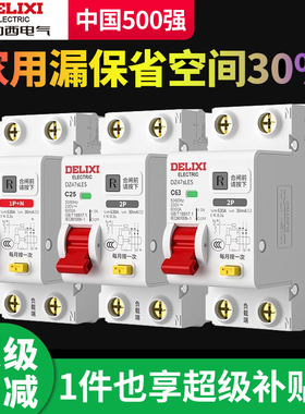 德力西漏电保护器63a家用断路器220v空开2p漏保32a配电箱短路保护